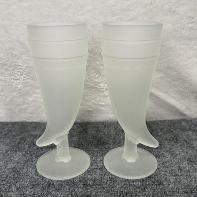 VTG Tiara Glass Frosted Powder Horn Pilsner Glasses SET OF 2 Cornucopia 8 oz 8''H
