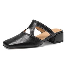 Women's Chunky Heel Square Toe Mules Fashion Hollow Out Casual Slides Sandals