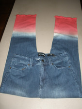 NWOT Women's Crop Dark Blue Jeans Red Drip Dye Bottoms Susan Graver 2 (7A)