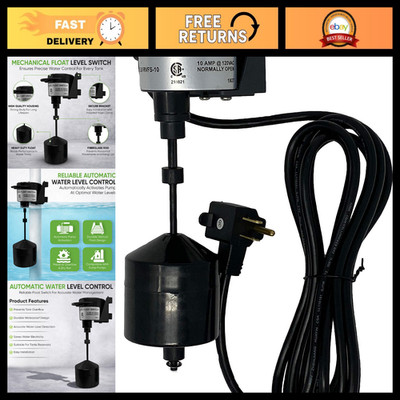 Universal Vertical Float Switch for Sump Pumps - 10ft Cord, Water Level Control