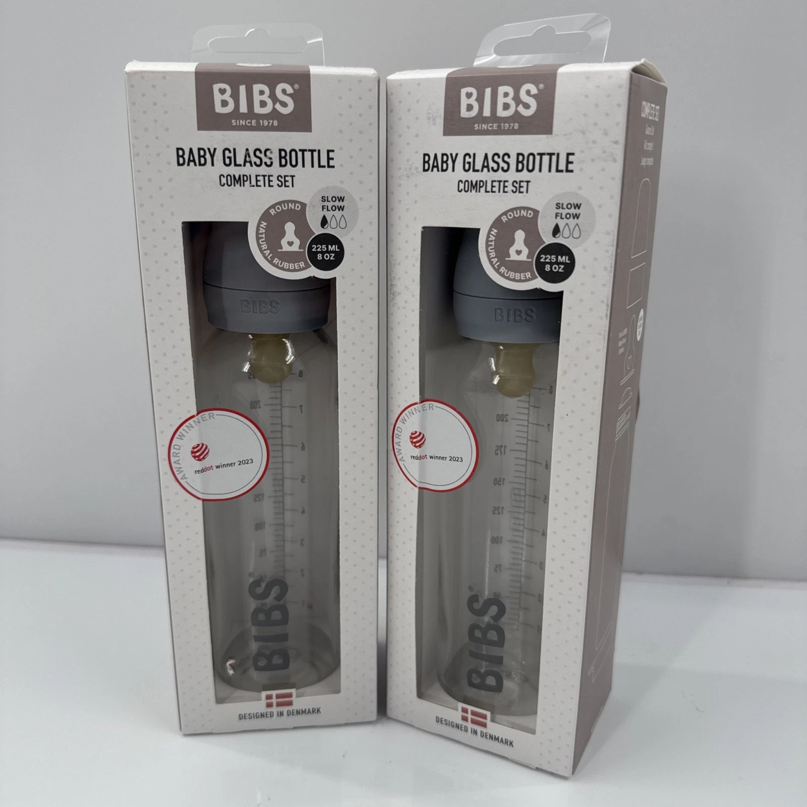BIBS Baby Glass 225 ml Bottle Set Bottle Natural Rubber Light blue NEW! Set Of 2