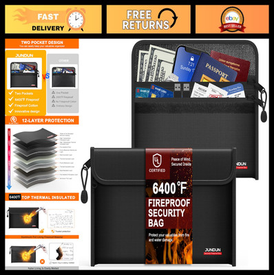 Fireproof Money Bag Set - 8.6''x5.9'' Dual Zipper, Heat Insulated Pouch for Cash,
