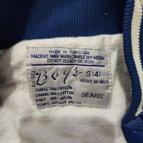 Vtg Sears Boys Sz S(4) Navy Blue Baseball Satin Bomber Track Jacket 4 Patches - Picture 2 of 8