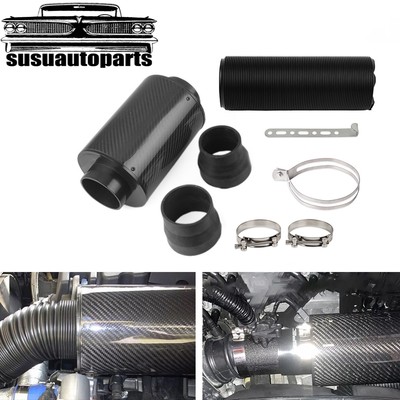 Universal 3'' Inch Air Filter Box Carbon Fiber Cold Feed Induction Air Intake Kit
