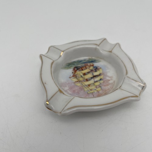 Castillo de oro japonés vintage velero cenicero baratija plato Japón náutico - Imagen 6 de 11