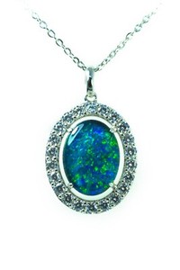 Authentic Genuine Australian Triplet Opal Necklace White Gold Plated on Sterling Silver