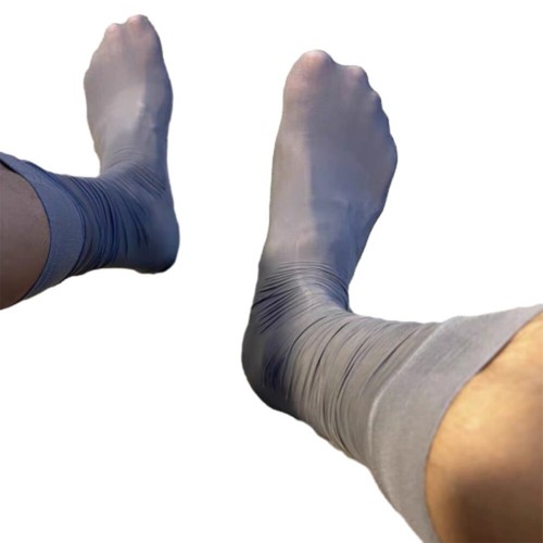 Stretchy Shiny Sheer Mesh Oil Socks Mens Over The Calf Stockings Navy Blue - Picture 18 of 29