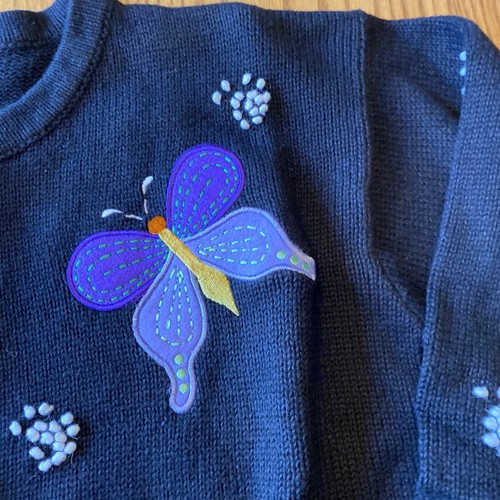 Quacker Factory Large Button Cardigan Sweater yellow blue purple bumblebees - Picture 5 of 6