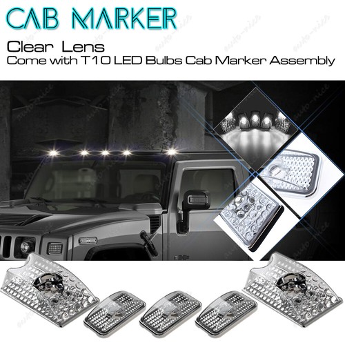 5pc Cab Roof Marker Light Clear Lens w/ White LED Bulbs for 2003-2009 Hummer H2 - Picture 2 of 9