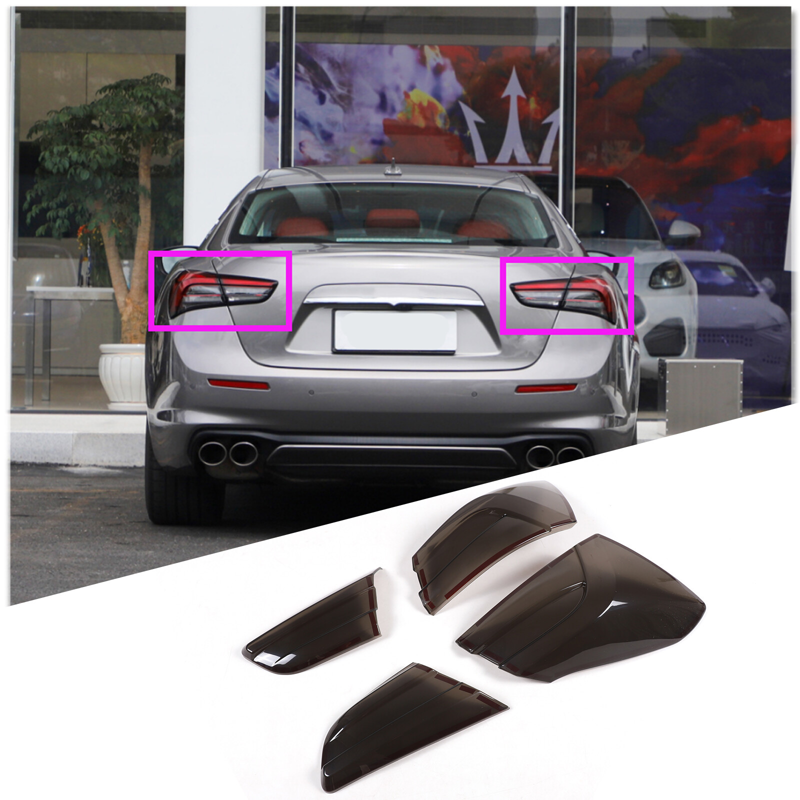 Rear Tail Light Blackout Kit Molded Smoked Acrylic For Maserati Ghibli 2021-2024