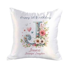 SATIN CUSHION & COVER Personalised letter bday, 1st, 2nd, 3rd etc,  butterfly