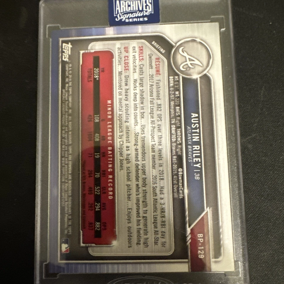 2020 topps archives signature series Austin Riley auto /62 - Image 2 of 2