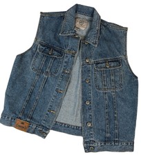 Vtg 90s Womens Blue Denim Jean Vest Sz L Trucker Biker Classic Grunge Ps Gitano
