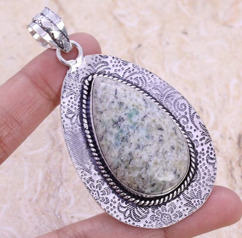 K2 Azurite 925 Silver Plated Handmade Pendant of 2.5" Ethnic