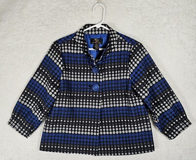 Trenz Petite By Theresa Renz Women s Blazer Jacket Size PM Black Blue Geometric 