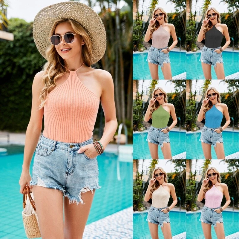 Rib knit shop halter top