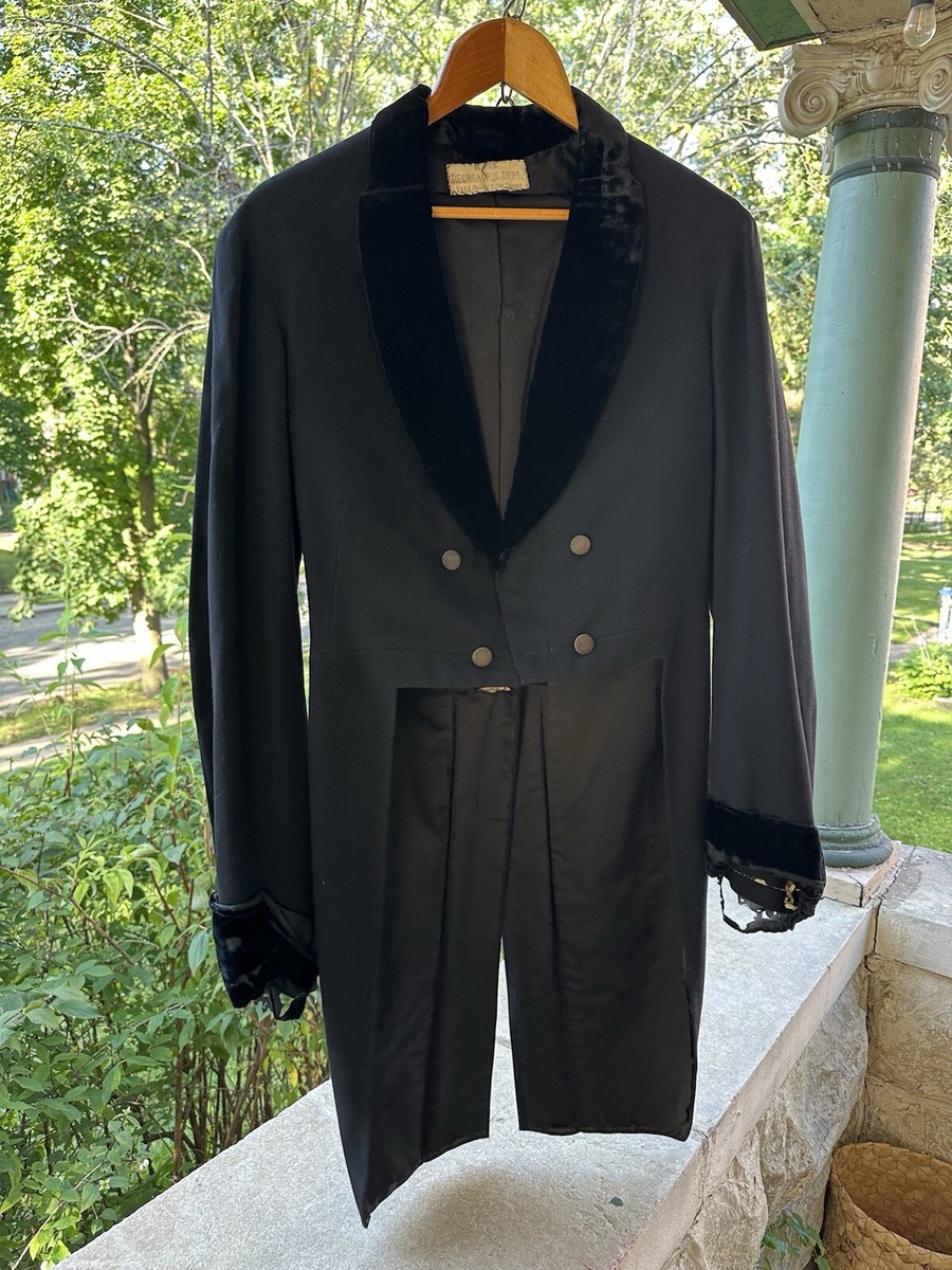 ジャケット・アウター 19th Light Weight Victorian jacket Antique 1901 Edwardian Victorian Men's Black Dress Coat Suit