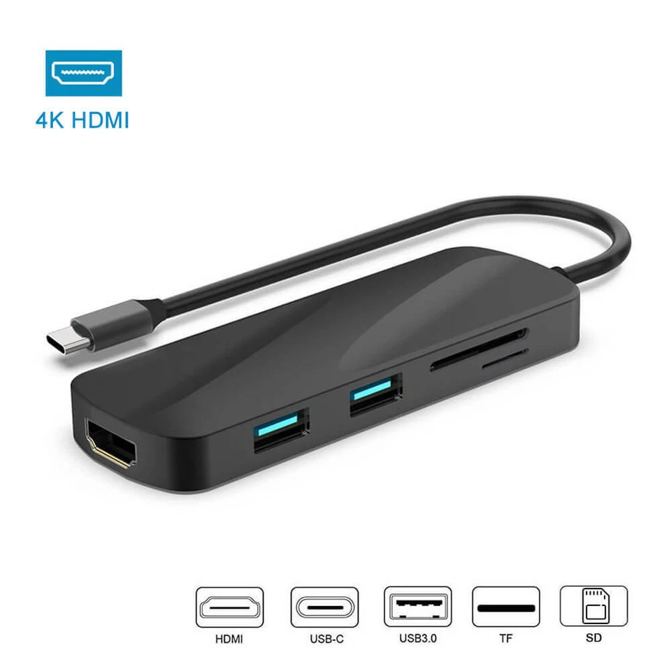6 in 1 USB3.0 Type C Hub USB C Hub Multiport Adapter 4K HDMI Output + 2x USB 3.0 - Image 2 of 4