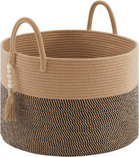 Laundry Basket with Wooden Hanging Bead, Toy Storage Basket for Kids, Cotton Rop