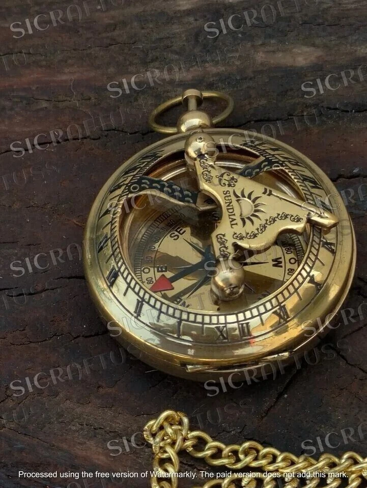 Antique Vintage Elgin Brass Pocket Watch With Brass Pocket Sundial Compass Gift. - Image 3 of 4