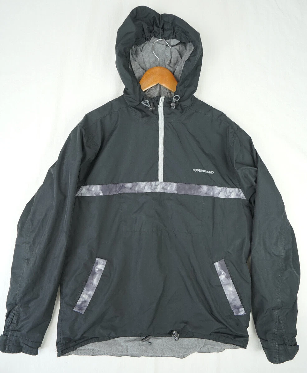 Super Brand Surf Jacket Mens XL Hooded Black Windbreaker Nylon 1 2