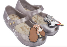 NEW Mini Melissa Ultragirl Lady and the Tramp SILVER Glitter- toddler size 5-12