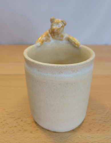 Pottery Coffee Mug With Brown Bear Figure Handle Clay Handmade Teddy Tea Cup - Picture 2 of 7