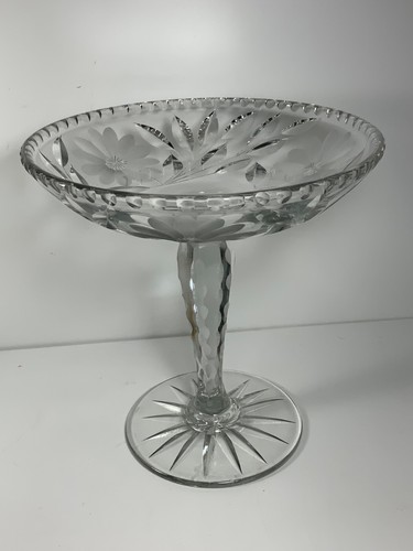 Antique American Brilliant Diasy Cut Glass Tall Compote Dish 9 in. - Picture 2 of 10