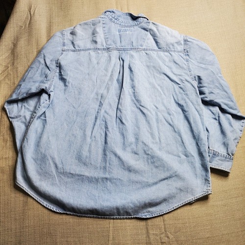 Vintage Bill Blass Embroidered Chambray Shirt Womens XL Blue Christmas - Picture 2 of 6