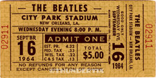 1  BEATLES UNUSED FULL CONCERT TICKET 1964 New Orleans, LA laminated  reprint