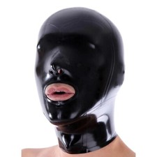 Latex Hood Back Zipper Rubber Mask Open Mouth  Nose Cosplay Clubwear Fetish