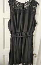 Evans Black Lace Detail Neck Chiffon Dress Size 30/32 NWT