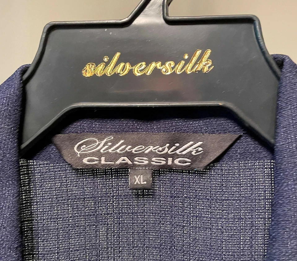 ВИНТАЖНЫЙ SILVERSILK МУЖСКОЙ СИНИЙ ЛЬНЯНОЙ КОРОТКИМ РУКАВОМ РУБАШКА РАЗМЕР XL - Изображение 4 из 4