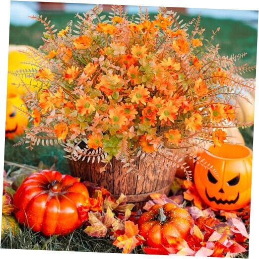 Artificial Fall Flowers for Outdoors Fake Fall Flowers UV 24 Pcs Light Orange