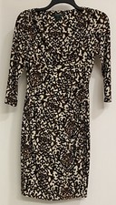 Lauren Ralph Lauren Sheath Wrap Dress Brown/Cream 3/4 Sleeves Stretch Size 4
