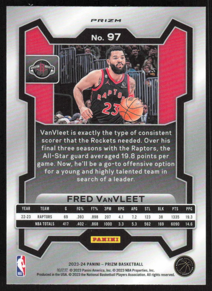 2023-24 Panini Prizm Red Sparkle #97 Fred VanVleet Houston Rockets Raptors - Image 2 of 2