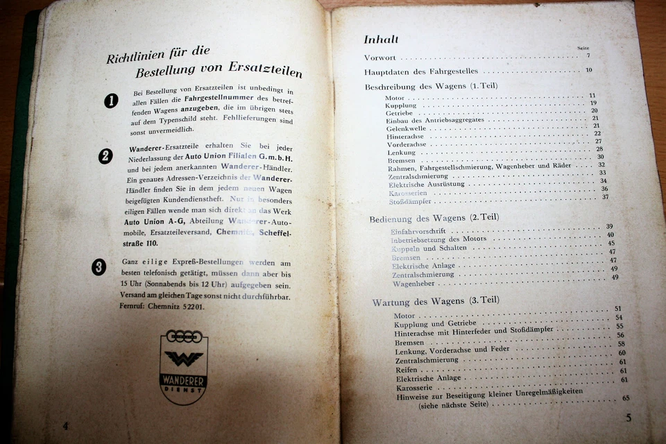 Betriebsanleitung Wanderer W35 / W40 / W45 / W50 / W51 Auto Union AG 1937 - Bild 4 von 4