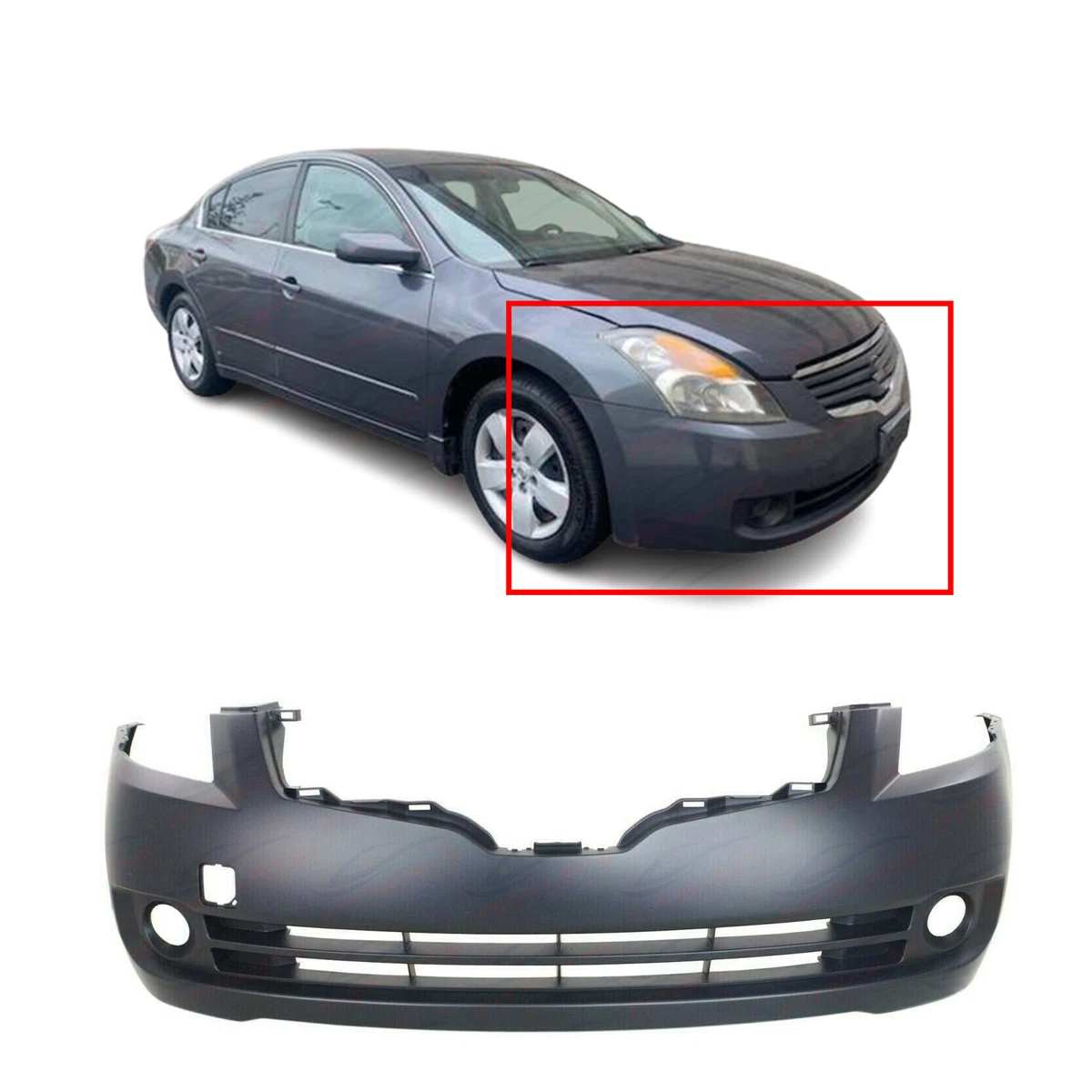 Primed Front Bumper Cover Fascia for 2007 2009 Nissan Altima Base