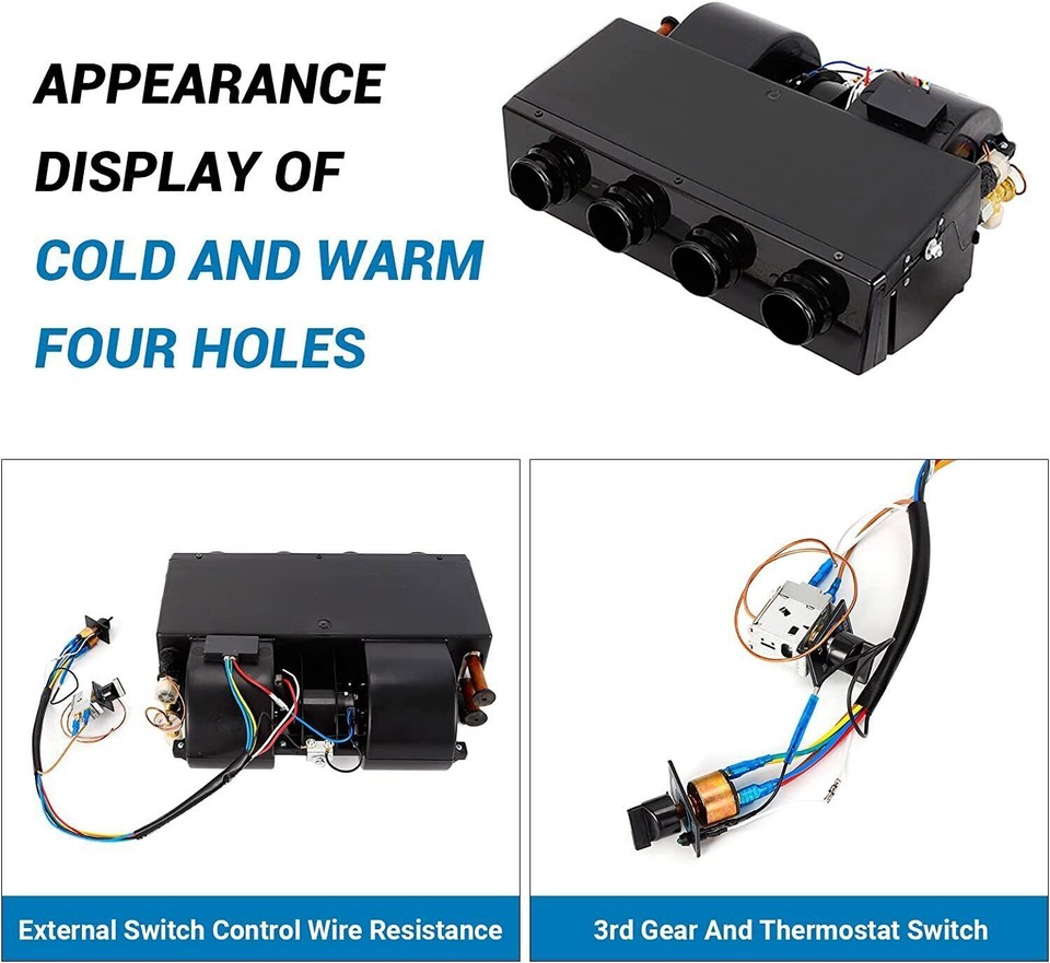 A/C 4 Ports Universal Evaporator Underdash Heating With Cooling Unit 12V 3-Speed