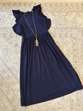 GAP Navy Blue Sz 0 XS Dress Knit Women’s MIDI Ruffle Sleeveless Classic