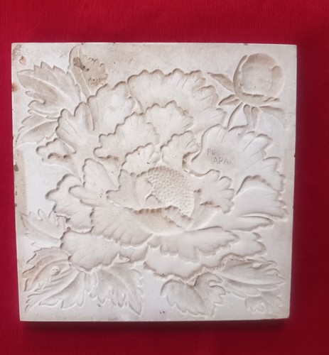 1 Piece Old Art Deco Flower Design Embossed Majolica Ceramic Tiles Japan 0609 - Bild 7 von 8