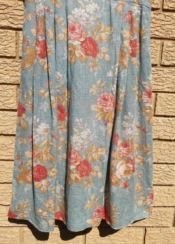 Vintage Ladies S Teal Floral Dress Folklore farm country tea sun linen? - Picture 14 of 24