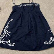Tommy Hilfiger Womens Strapless Navy Blue Dress White Embroidery New ON SALE