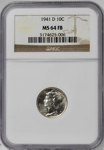 1941 D 10c  Mercury Dime NGC MS64 FB