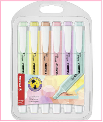 STABILO Textmarker Highlighter Swing Cool Pastel - Wallet of 6 - Assorted Colors