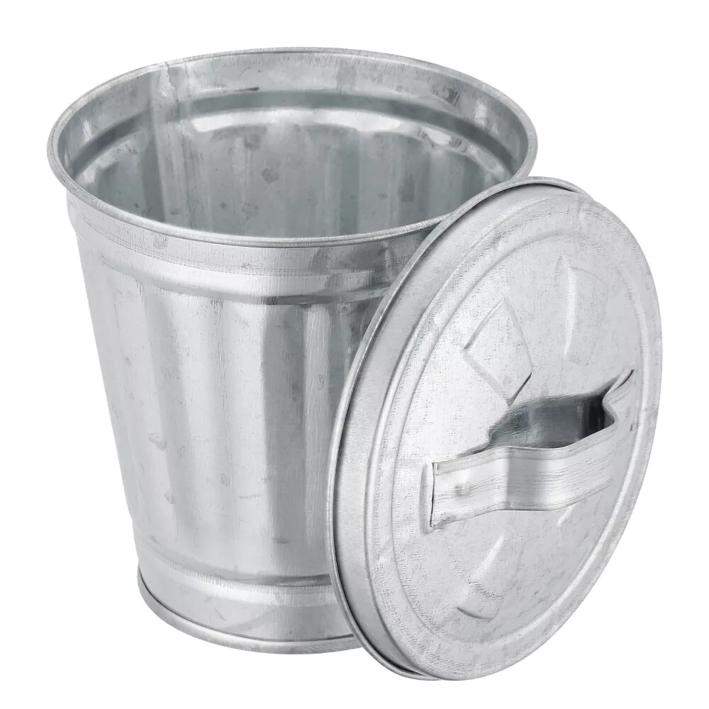 1pc Mini Rubbish Bin Galvanized Planters Metal Office Trash Can With Lid