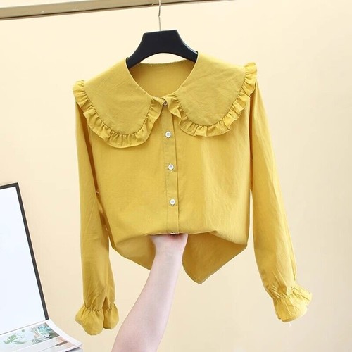 Mujeres Camisa Lolita Blusa Cuello Solapa Manga Larga Volantes Preppy Prendas para el torso Sueltas Nueva - Imagen 8 de 11