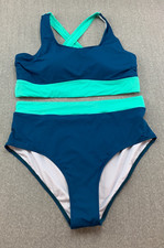 Aqua Eve Color Block Cross Back Bikini Tankini 2 Pc Swimsuit Women size 16W Teal