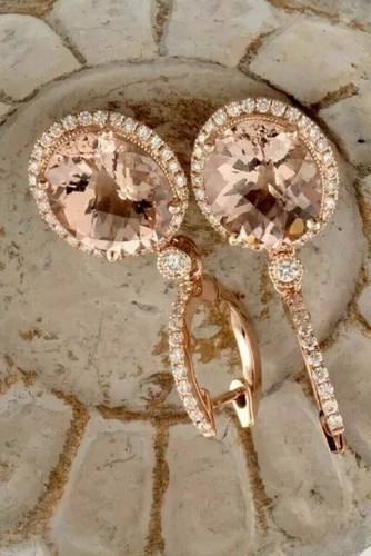 4.20Ct Oval Cut Lab Created Morganite Drop Dangle Earrings 14K Rose Gold Plated - Picture 8 of 8
