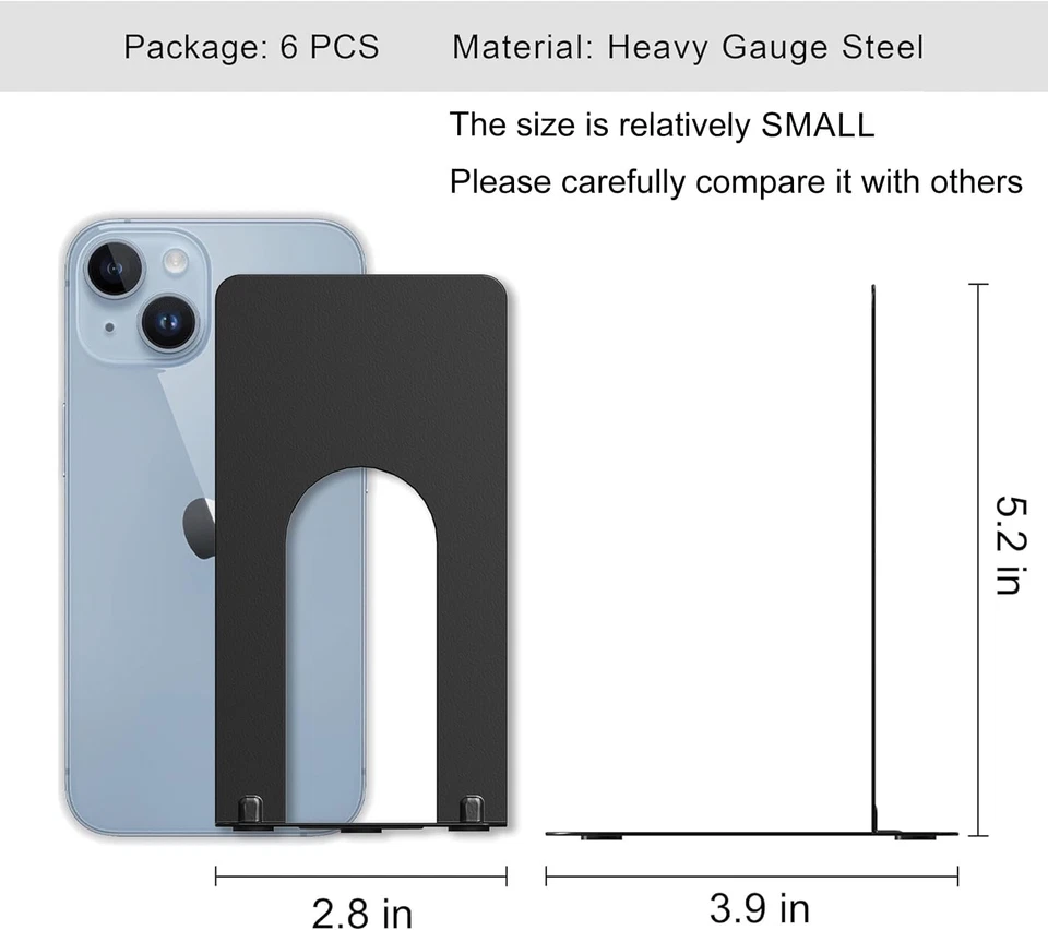6 piezas sujetalibros de metal de alta resistencia para estantes tapones de libros para biblioteca oficina en casa Foto 2 de 4